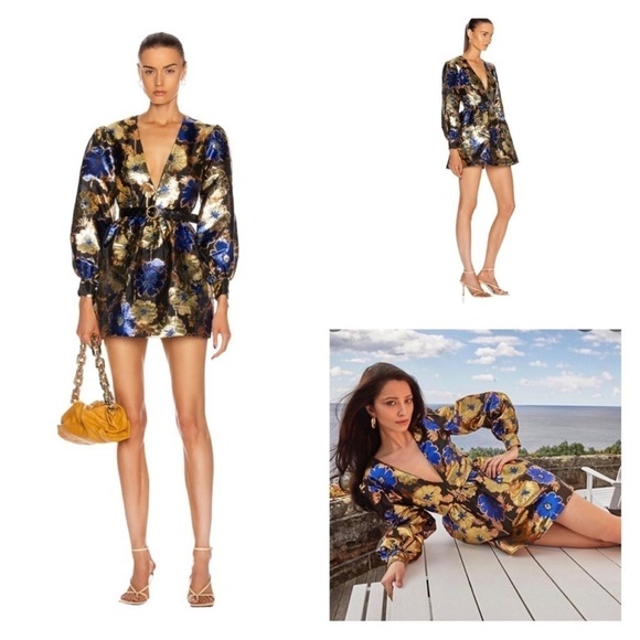 NWT ALICE MCCALL Night Light Metallic Floral Long Sleeve Mini Dress US 8 AU 12 - Picture 1 of 15